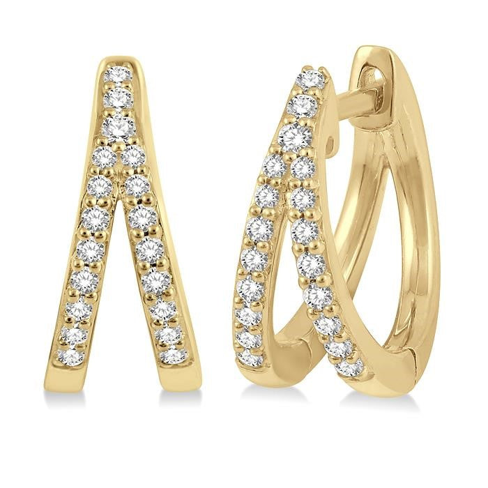 1/5 Ctw Split Round Cut Diamond Huggie Petite Earrings in 10K Yellow Gold