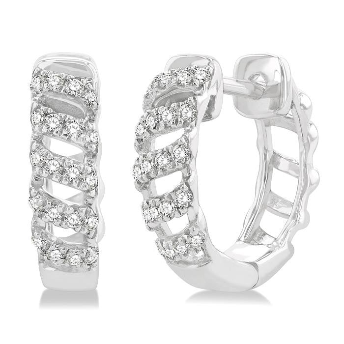 1/4 Ctw Petite Open Swirl Round Cut Diamond Fashion Huggies in 10K White Gold