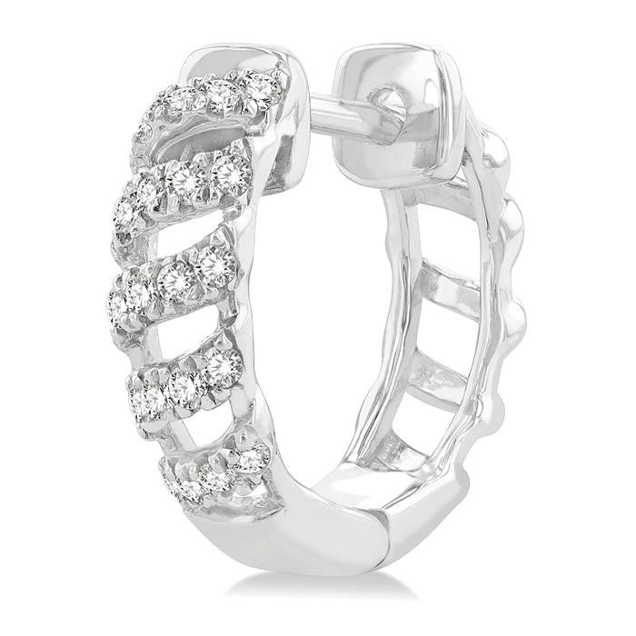 1/4 Ctw Petite Open Swirl Round Cut Diamond Fashion Huggies in 10K White Gold