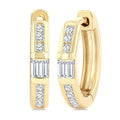 1/5 Ctw Round Cut and Baguette Diamond Channel Set Petite Huggie Earrings in 10K Yellow Gold