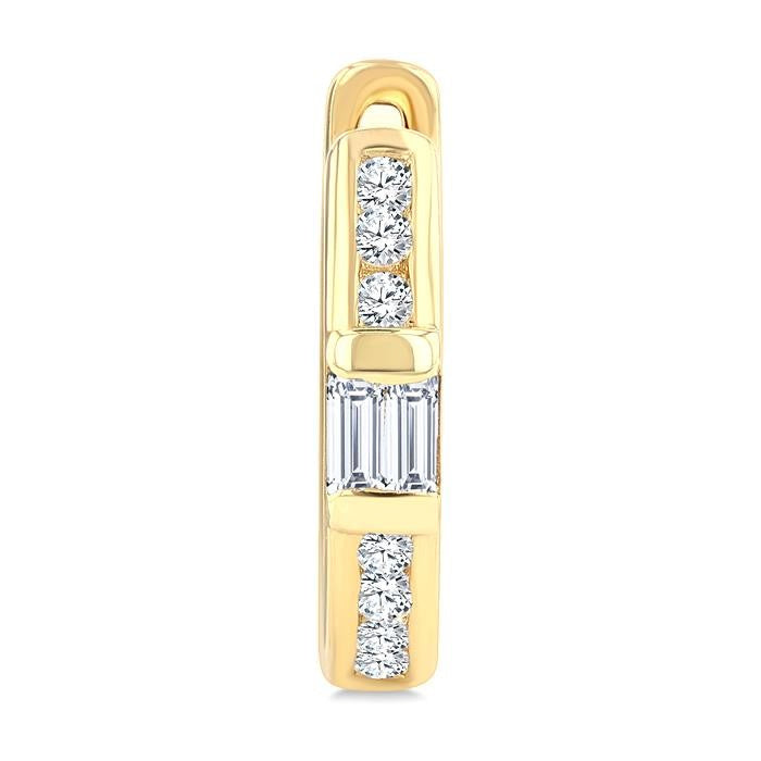 1/5 Ctw Round Cut and Baguette Diamond Channel Set Petite Huggie Earrings in 10K Yellow Gold
