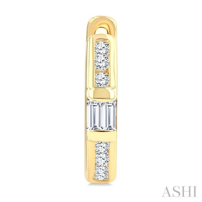 1/5 Ctw Round Cut and Baguette Diamond Channel Set Petite Huggie Earrings in 10K Yellow Gold