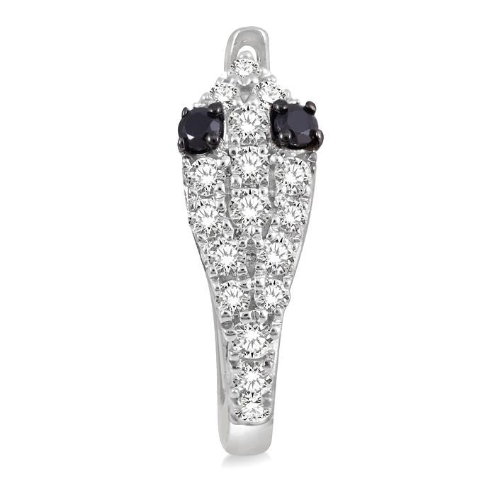 1/4 Ctw Serpent Head With Black Diamond Eyes Round Cut Diamond Huggie Petite Earrings in 14K White Gold