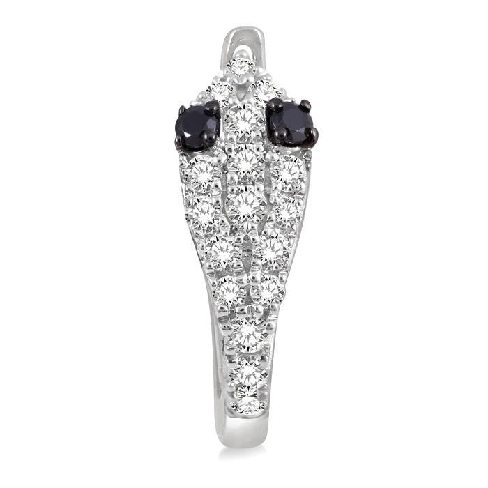 1/4 Ctw Serpent Head With Black Diamond Eyes Round Cut Diamond Huggie Petite Earrings in 10K White Gold
