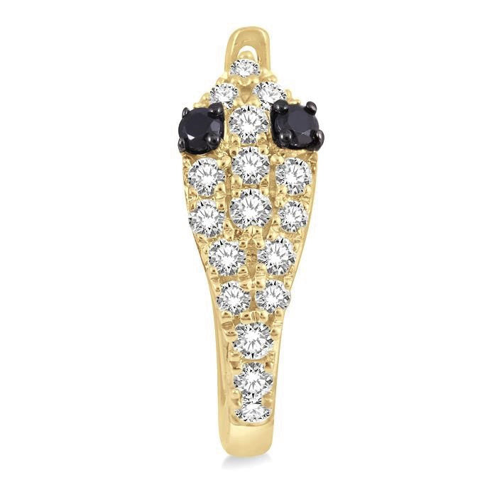 1/4 Ctw Serpent Head With Black Diamond Eyes Round Cut Diamond Huggie Petite Earrings in 10K Yellow Gold