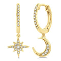 1/6 Ctw Petite Celestial Crescent & Star Round Cut Diamond Fashion Huggies in 10K Yellow Gold