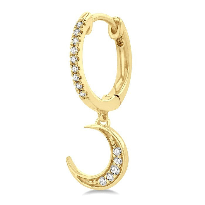 1/6 Ctw Petite Celestial Crescent & Star Round Cut Diamond Fashion Huggies in 10K Yellow Gold
