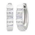 1/4 Ctw Ribbed Baguette and Round Cut Diamond Huggie Petite Earrings in 10K White Gold