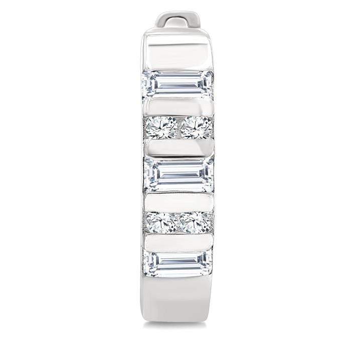 1/4 Ctw Ribbed Baguette and Round Cut Diamond Huggie Petite Earrings in 10K White Gold