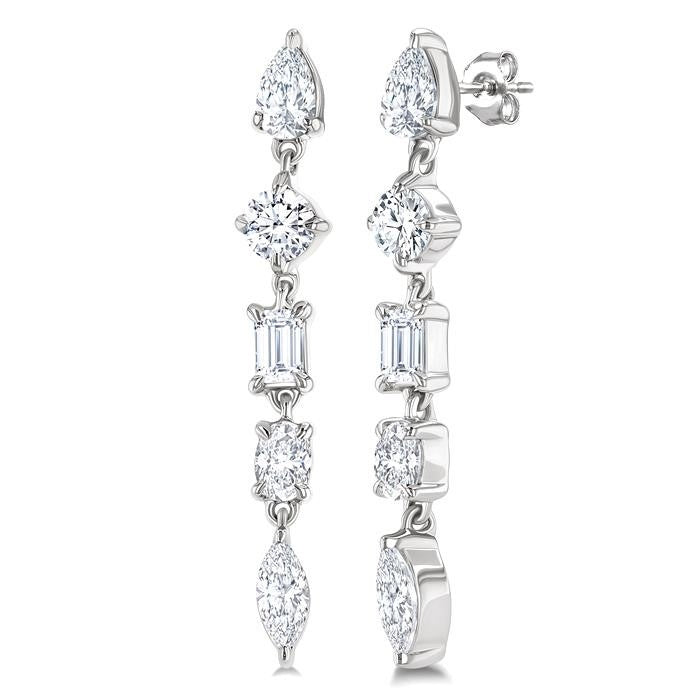 1 Ctw Mixed Diamond Cut Fashion Earrings in 14K White Gold