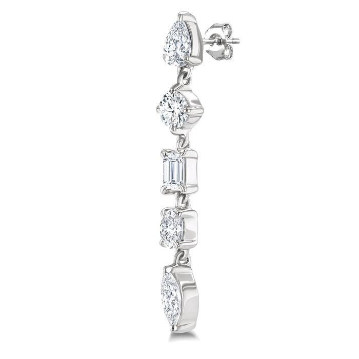 1 Ctw Mixed Diamond Cut Fashion Earrings in 14K White Gold