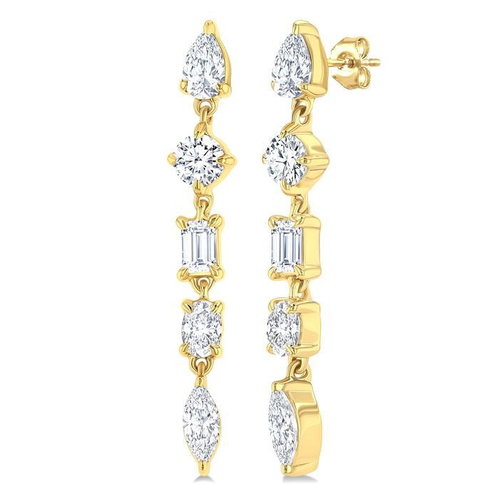 1 Ctw Mixed Diamond Cut Fashion Earrings in 14K Yellow Gold