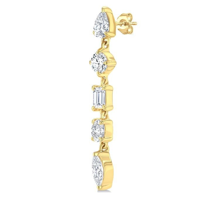 1 Ctw Mixed Diamond Cut Fashion Earrings in 14K Yellow Gold