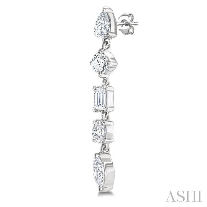 1 Ctw Mixed Diamond Cut Fashion Earrings in 14K White Gold