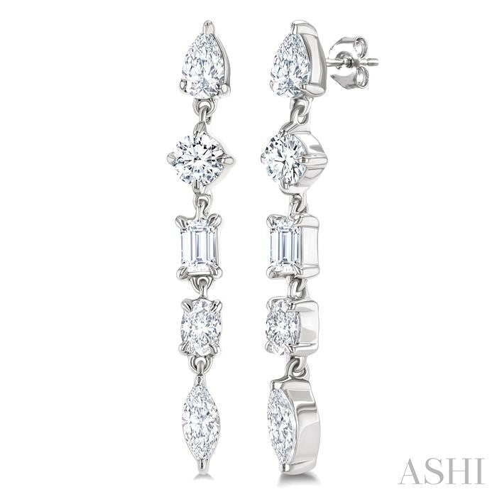 1 Ctw Mixed Diamond Cut Fashion Earrings in 14K White Gold