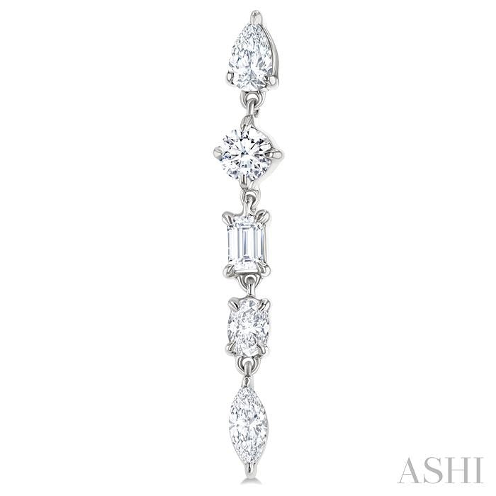 1 Ctw Mixed Diamond Cut Fashion Earrings in 14K White Gold