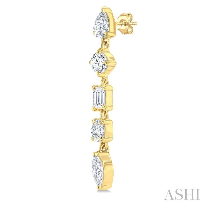 1 Ctw Mixed Diamond Cut Fashion Earrings in 14K Yellow Gold