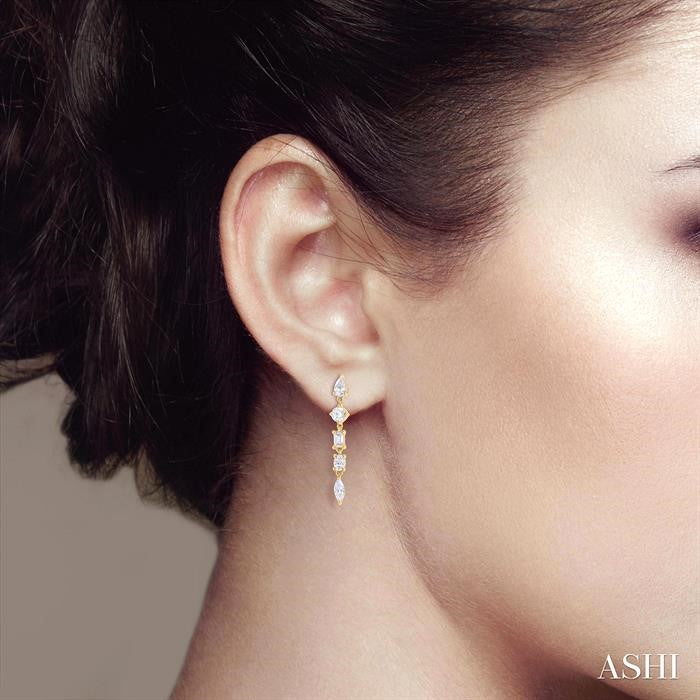 1 Ctw Mixed Diamond Cut Fashion Earrings in 14K Yellow Gold