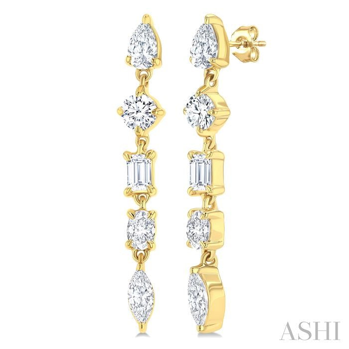 1 Ctw Mixed Diamond Cut Fashion Earrings in 14K Yellow Gold