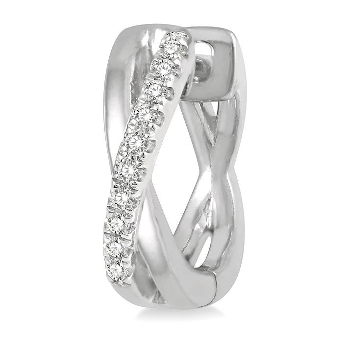 1/10 Ctw Split Intersecting Arms Round Cut Diamond Huggie Petite Earrings in 10K White Gold