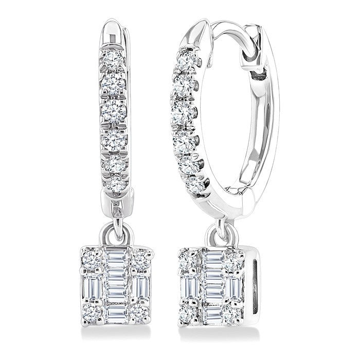 1/3 Ctw Petite Square Shape Fusion Diamond Fashion Huggies in 10K White Gold
