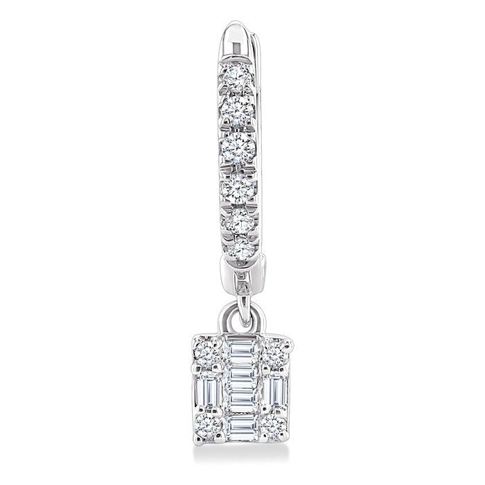 1/3 Ctw Petite Square Shape Fusion Diamond Fashion Huggies in 10K White Gold