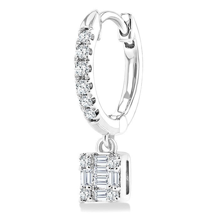 1/3 Ctw Petite Square Shape Fusion Diamond Fashion Huggies in 10K White Gold