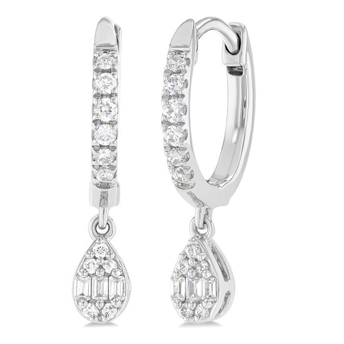 1/3 Ctw Petite Pear Shape Fusion Diamond Fashion Huggies in 10K White Gold