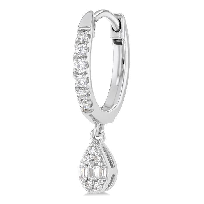 1/3 Ctw Petite Pear Shape Fusion Diamond Fashion Huggies in 10K White Gold