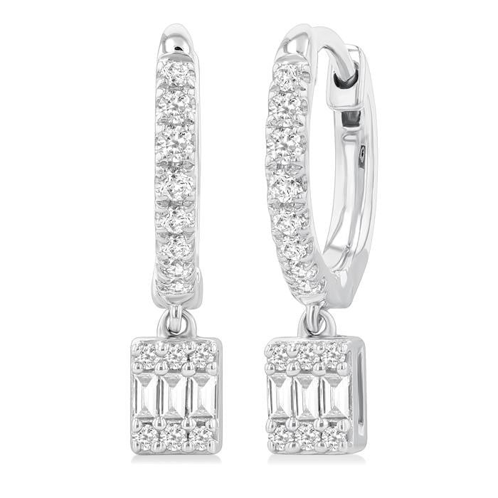 1/3 Ctw Petite Rectangle Shape Fusion Diamond Fashion Huggies in 10K White Gold