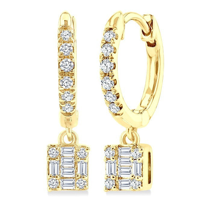 1/3 Ctw Petite Square Shape Fusion Diamond Fashion Huggies in 10K Yellow Gold