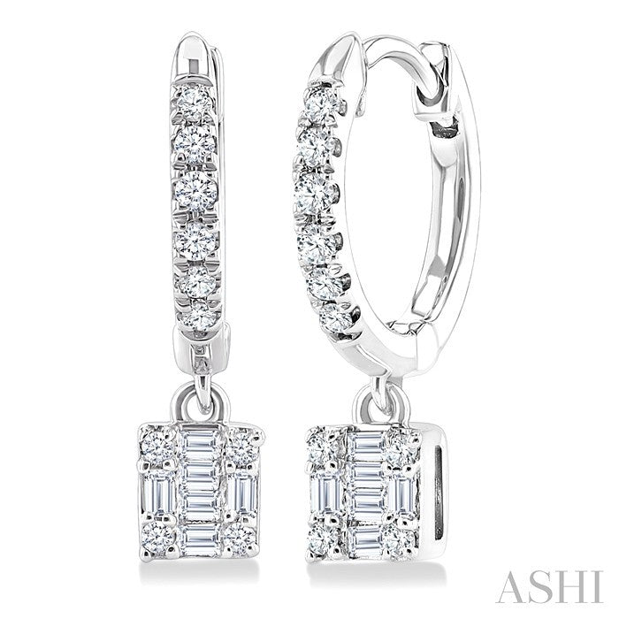 1/3 Ctw Petite Square Shape Fusion Diamond Fashion Huggies in 10K White Gold