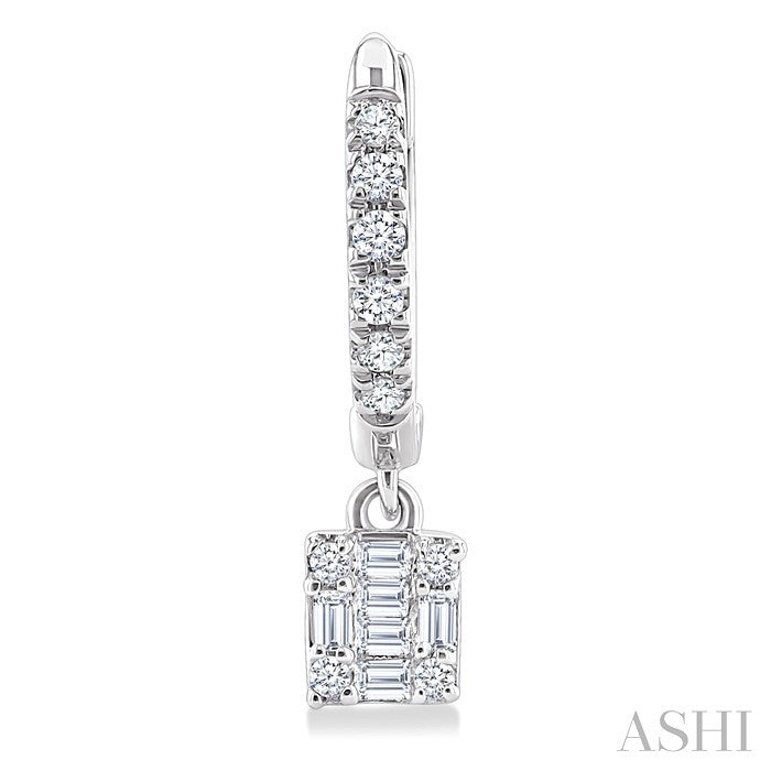 1/3 Ctw Petite Square Shape Fusion Diamond Fashion Huggies in 10K White Gold
