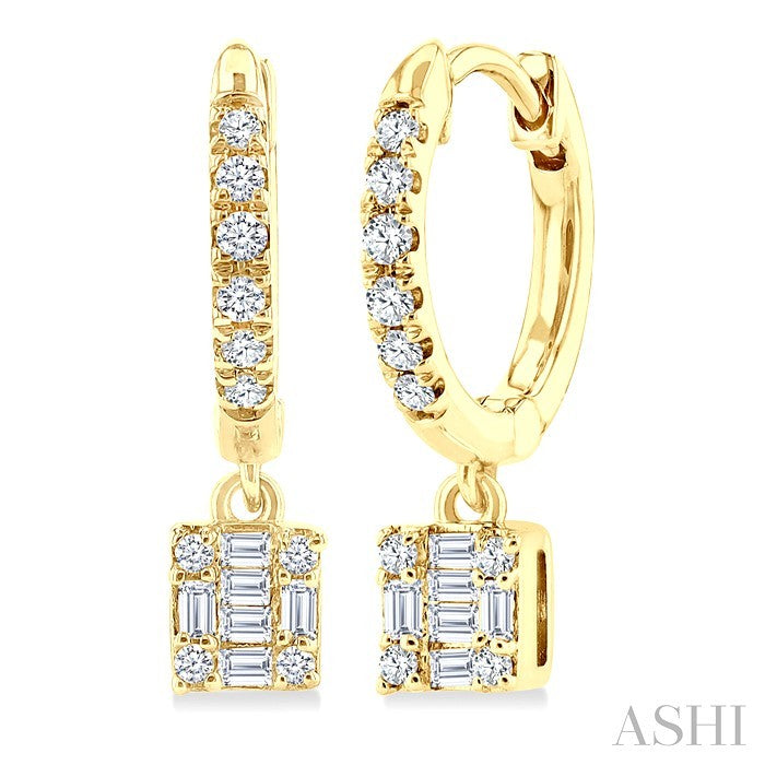 1/3 Ctw Petite Square Shape Fusion Diamond Fashion Huggies in 10K Yellow Gold
