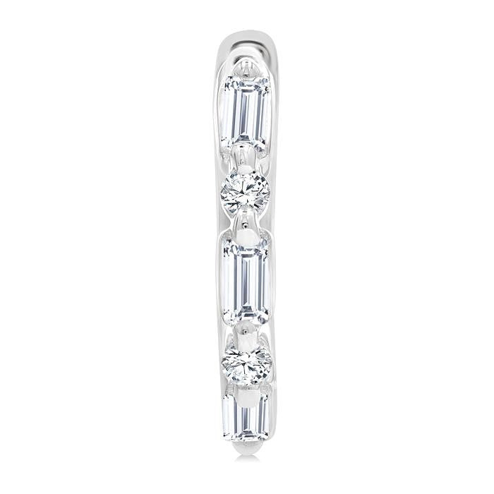 1/5 Ctw Baguette & Round Cut Diamond Petite Huggie Earrings in 10K White Gold