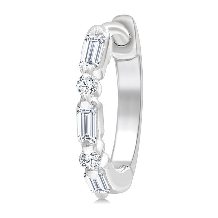 1/5 Ctw Baguette & Round Cut Diamond Petite Huggie Earrings in 10K White Gold