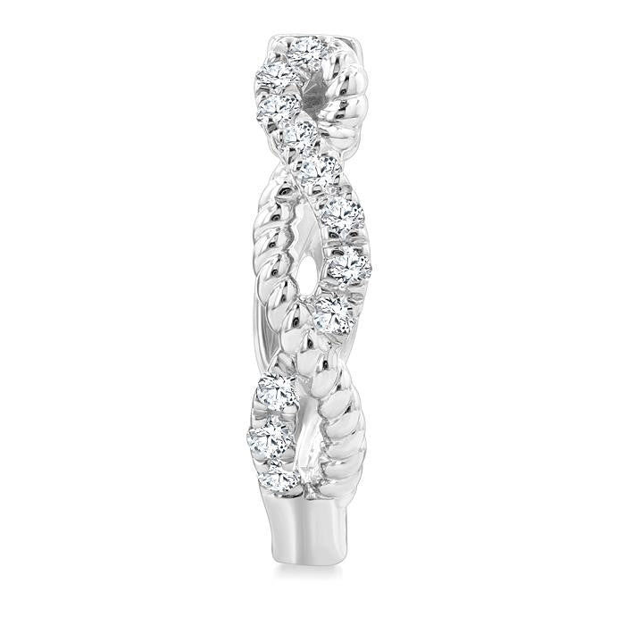 1/4 Ctw Split & Twisted Rope and Round Cut Diamond Huggie Petite Earrings in 10K White Gold