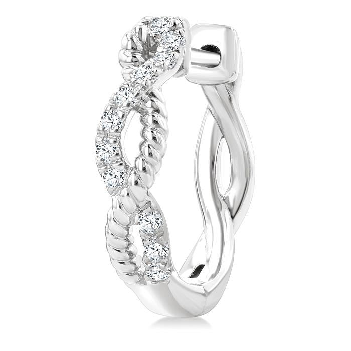 1/4 Ctw Split & Twisted Rope and Round Cut Diamond Huggie Petite Earrings in 10K White Gold