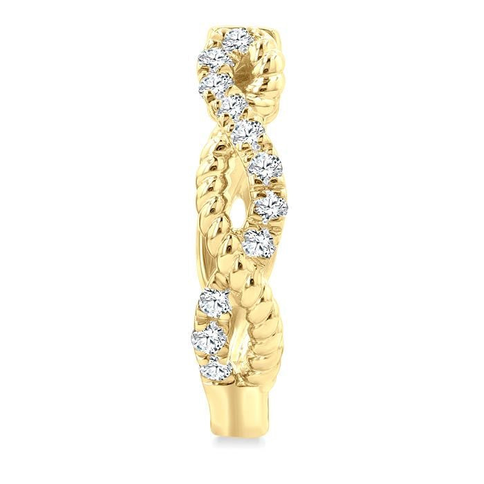 1/4 Ctw Split & Twisted Rope and Round Cut Diamond Huggie Petite Earrings in 10K Yellow Gold