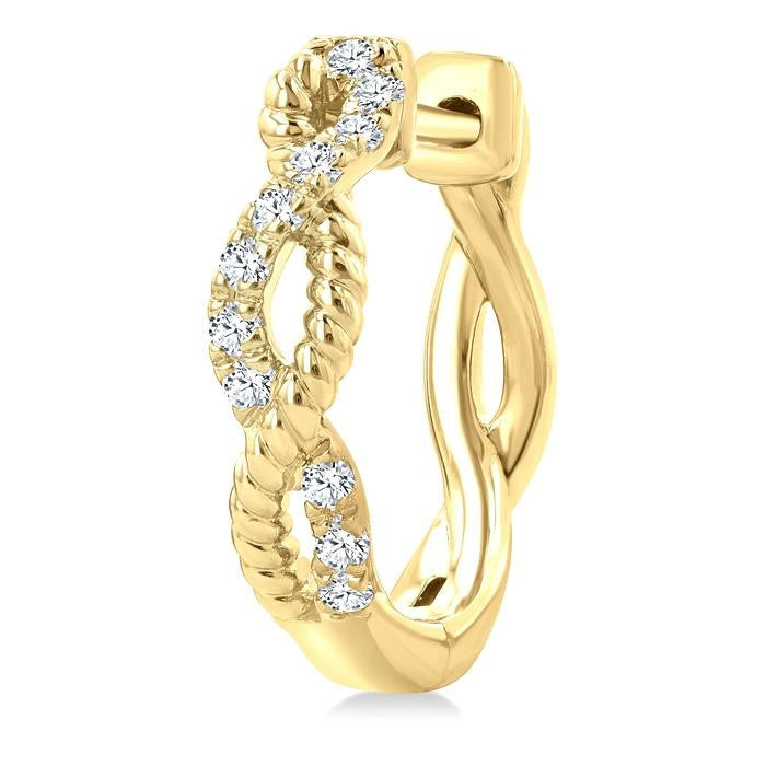 1/4 Ctw Split & Twisted Rope and Round Cut Diamond Huggie Petite Earrings in 10K Yellow Gold