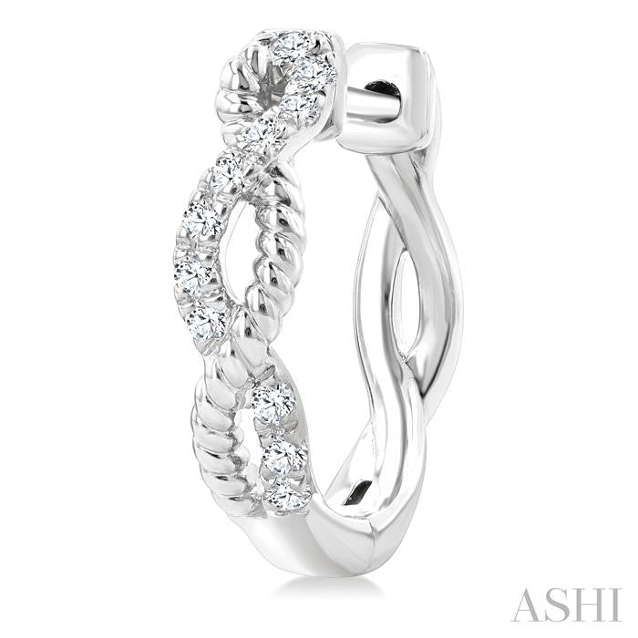 1/4 Ctw Split & Twisted Rope and Round Cut Diamond Huggie Petite Earrings in 10K White Gold
