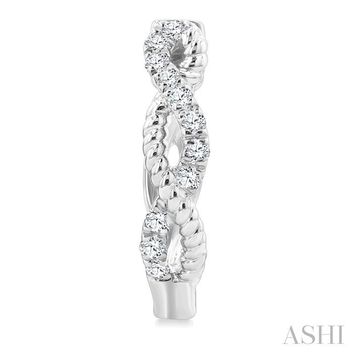 1/4 Ctw Split & Twisted Rope and Round Cut Diamond Huggie Petite Earrings in 10K White Gold
