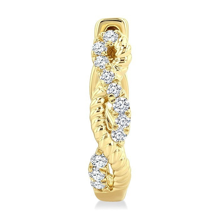 1/10 Ctw Split & Twisted Rope and Round Cut Diamond Huggie Petite Earrings in 10K Yellow Gold
