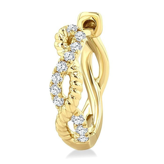 1/10 Ctw Split & Twisted Rope and Round Cut Diamond Huggie Petite Earrings in 10K Yellow Gold
