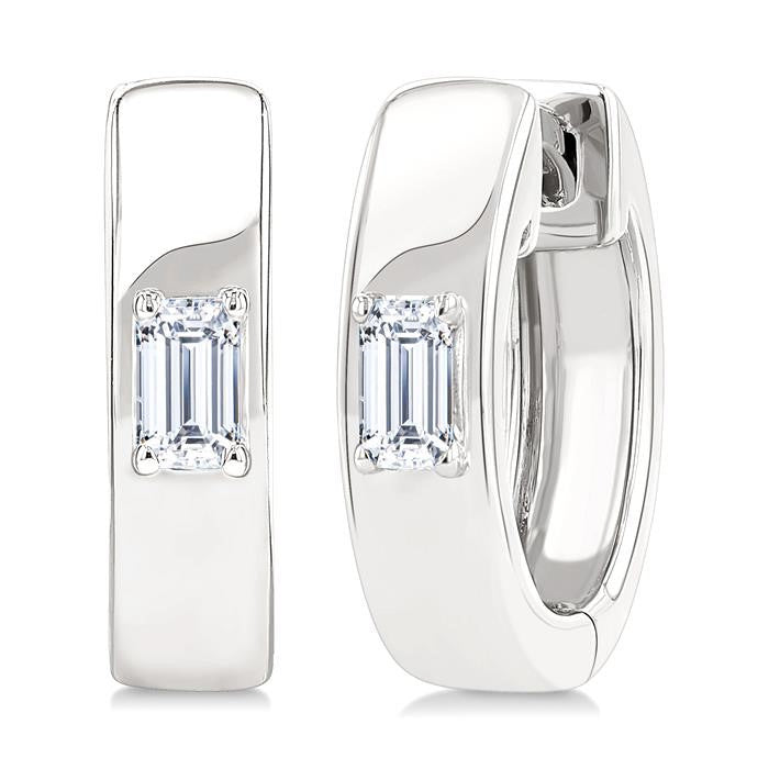 1/6 Ctw Octagon Shape Diamond Petite Huggie Earrings in 10K White Gold