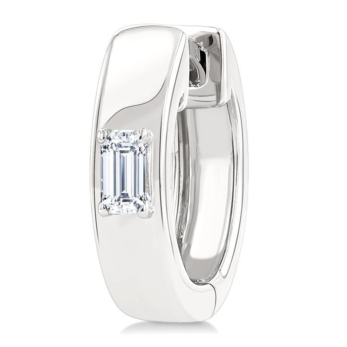 1/6 Ctw Octagon Shape Diamond Petite Huggie Earrings in 10K White Gold