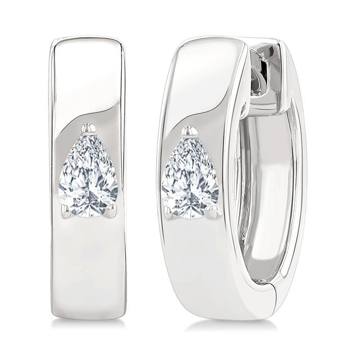 1/6 Ctw Pear Shape Diamond Petite Huggie Earrings in 10K White Gold