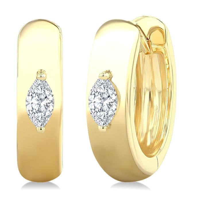 1/6 Ctw Marquise Shape Diamond Petite Huggie Earrings in 10K Yellow Gold