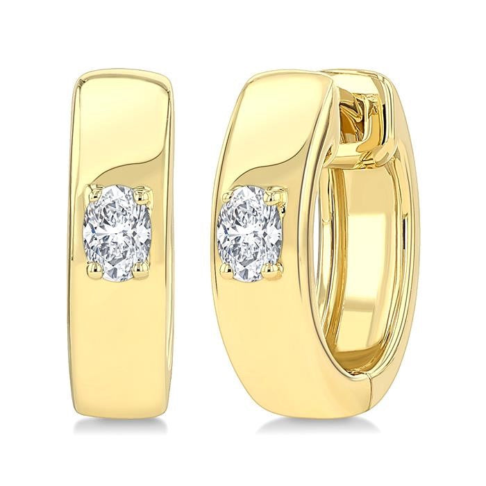 1/6 Ctw Oval Shape Diamond Petite Huggie Earrings in 10K Yellow Gold