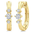 1/4 Ctw Three Stone Round Cut Diamond Hoop Earrings in 10K Yellow Gold
